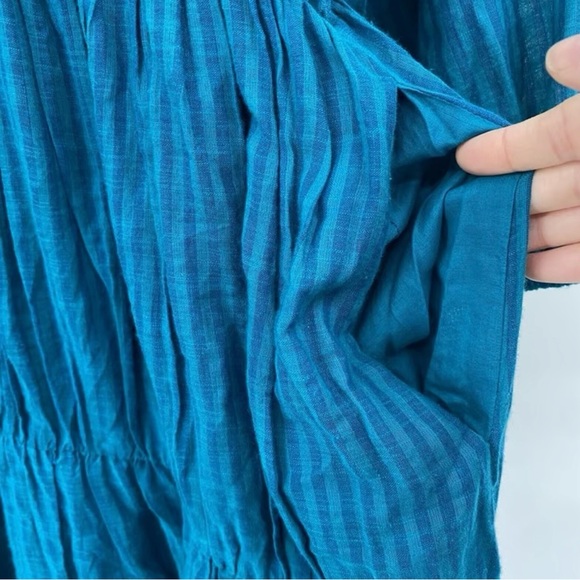 Sundry Teal Long Sleeve Flowy Midi Tiered Dress Subtle Stripes Boho Feminine - Picture 8 of 10